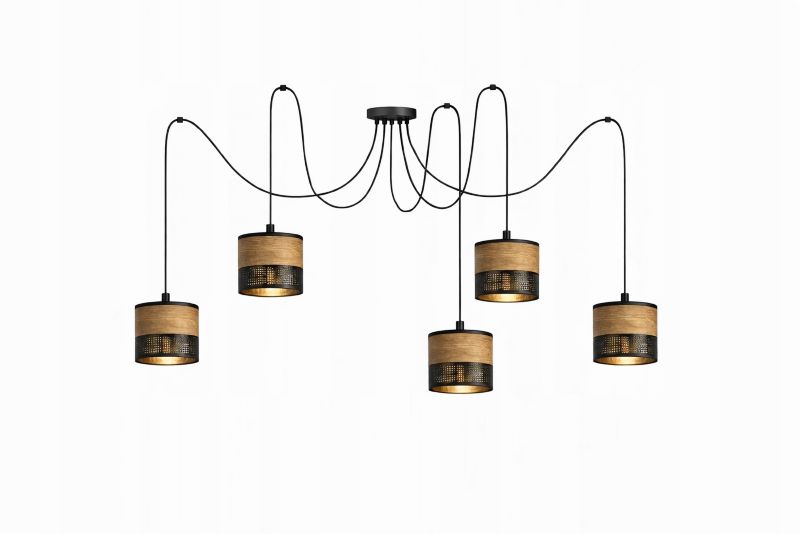 Lampa wisząca Ewilight spider czarny drewno 5x E27 1szt