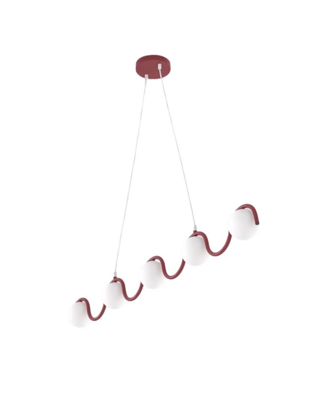 Lampa wisząca falista listwa z kulami Emibig SINUS burgundowo-biała 5xG9x8W IP20 wym:120x110x10cm - 1 szt.