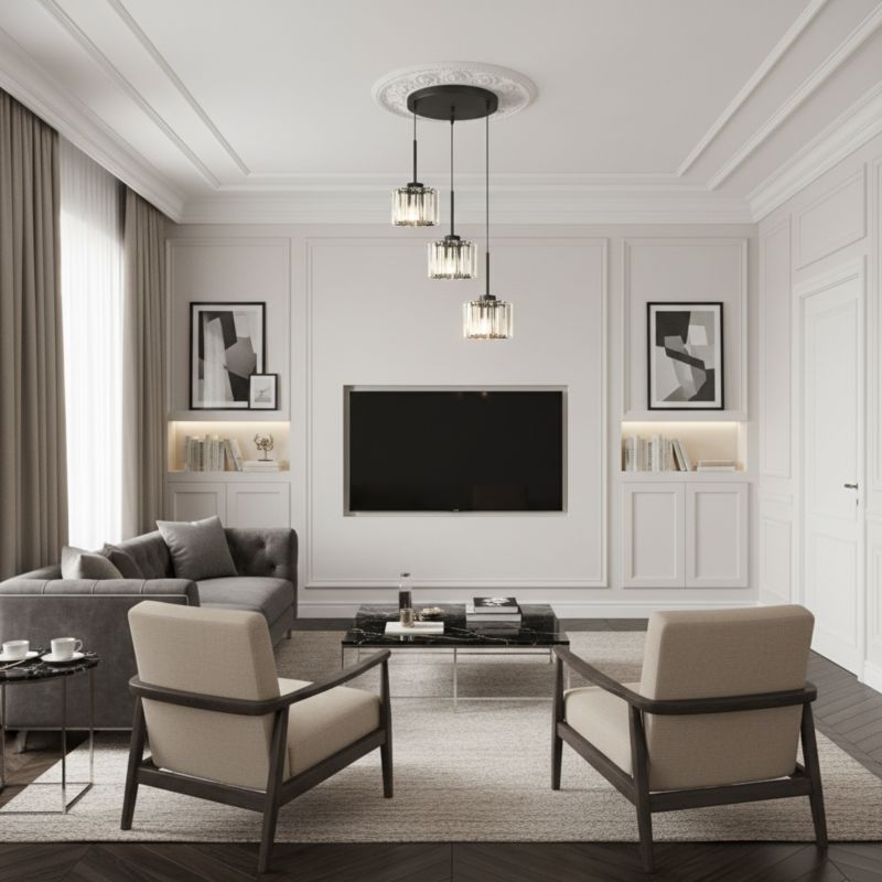 Lampa wisząca glamour EDYLIT kaskada 3xE27 kryształowe klosze czarna nowoczesna OMENA 14-952 1 szt.