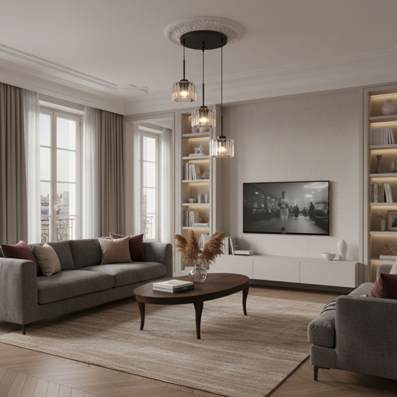 Lampa wisząca glamour EDYLIT kaskada 3xE27 kryształowe klosze czarna nowoczesna OMENA 14-952 1 szt.