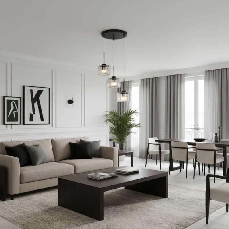 Lampa wisząca glamour EDYLIT kaskada 3xE27 kryształowe klosze czarna nowoczesna OMENA 14-952 1 szt.