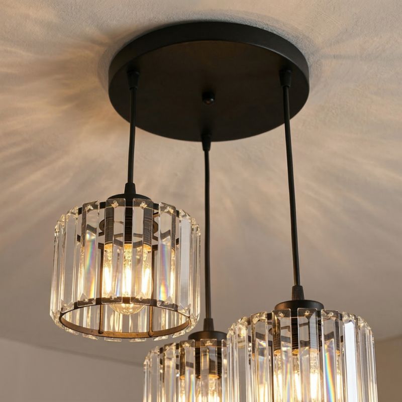 Lampa wisząca glamour EDYLIT kaskada 3xE27 kryształowe klosze czarna nowoczesna OMENA 14-952 1 szt.