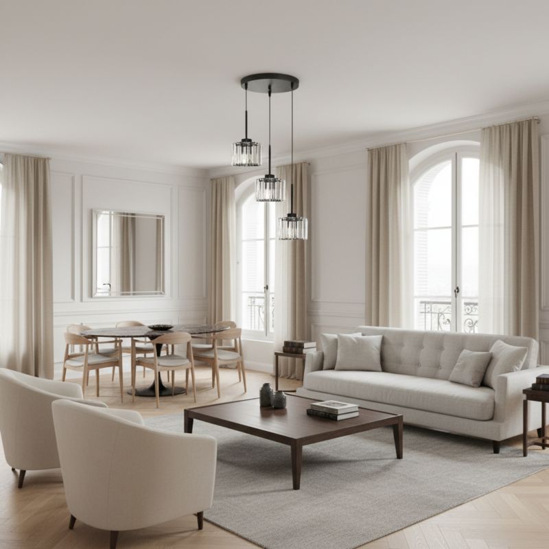Lampa wisząca glamour EDYLIT kaskada 3xE27 kryształowe klosze czarna nowoczesna OMENA 14-952 1 szt.