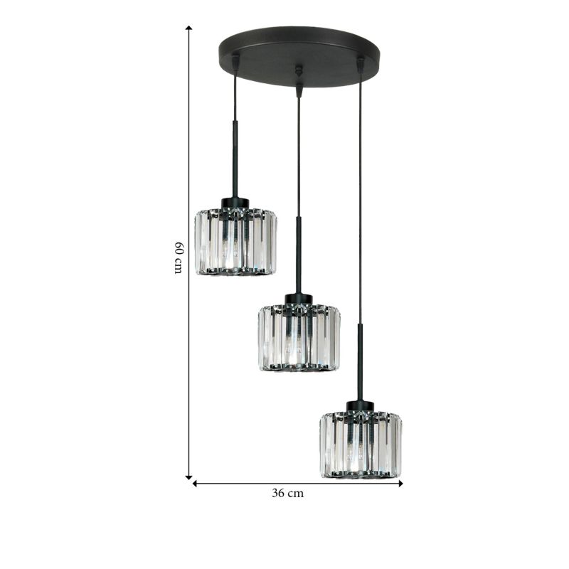 Lampa wisząca glamour EDYLIT kaskada 3xE27 kryształowe klosze czarna nowoczesna OMENA 14-952 1 szt.