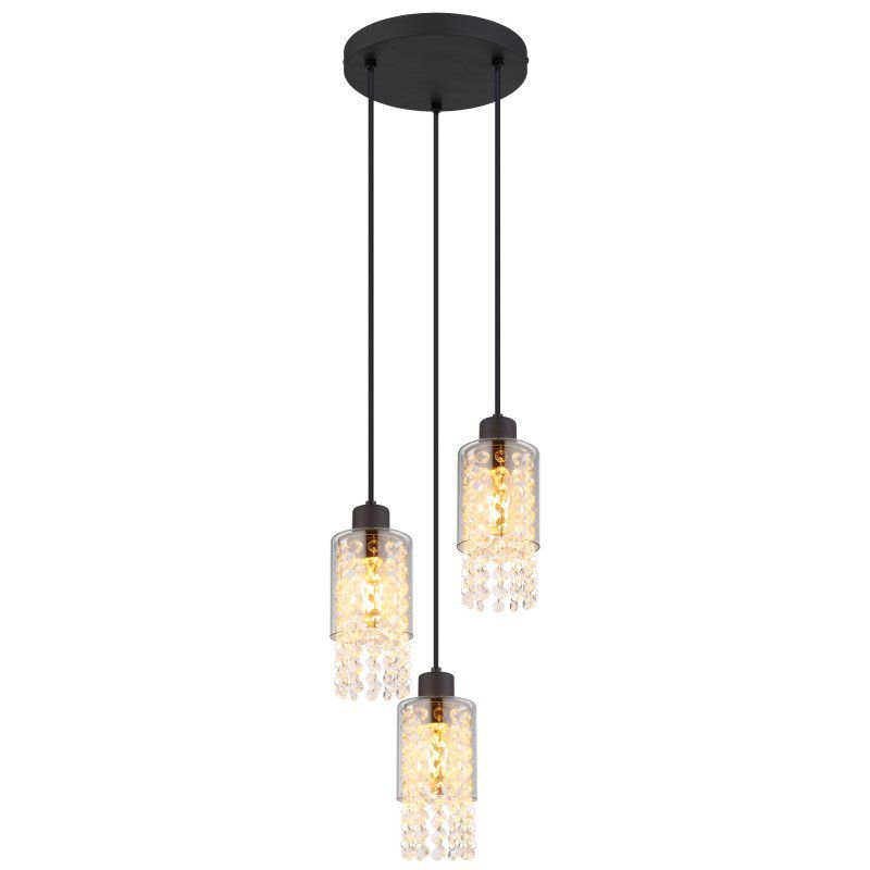 Lampa wisząca Globo BACKEY 15799-3H czarna 3xE27, klosze kryształowe przydymione, regulowana wysokość IP20 1 szt.