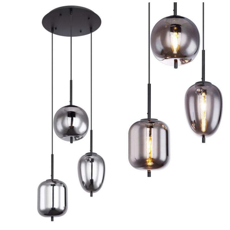 Lampa wisząca Globo BLACKY 15345-3 czarna, 3xE14, szkło grafitowe, nowoczesna do salonu i jadalni 46cm 1 szt.