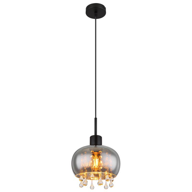 Lampa wisząca Globo CORRY 15839H czarna mat, szkło dymione, kryształy, E27, regulowana wysokość 1 szt.