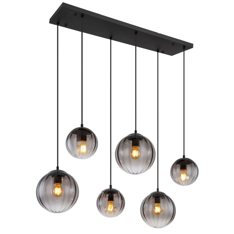 Lampa wisząca Globo DALLERTA 15216-6 czarna mat 6xE27 regulowana wysokość 93 cm nowoczesna do salonu i jadalni 1 szt.
