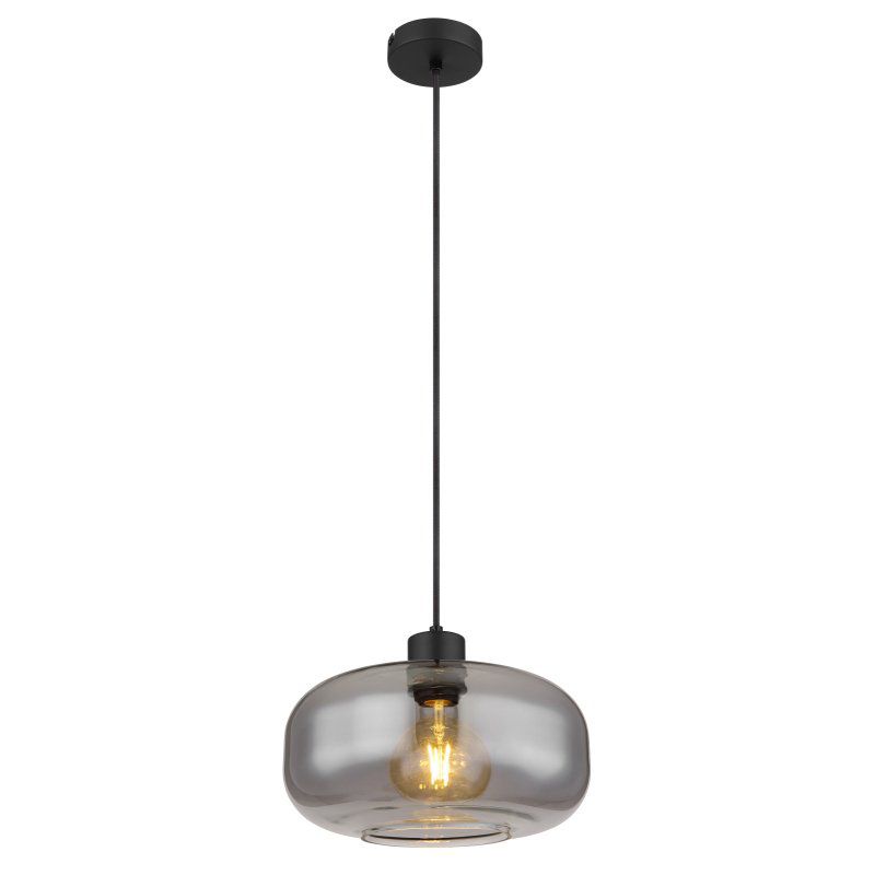 Lampa wisząca Globo GIUSEPPE 15566H czarny mat, dymione szkło, regulowana wysokość, E27 40W 1 szt.
