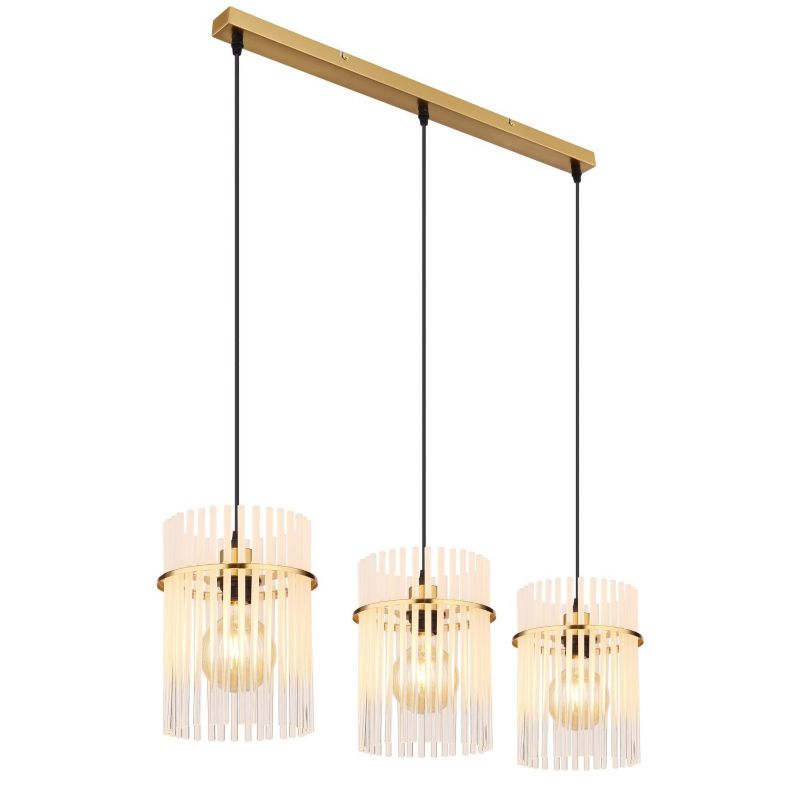Lampa wisząca Globo GORLEY 15698-3HM, 3xE27, metal/szkło, regulowana wysokość, żółta/złoto mat, do salonu 1 szt.