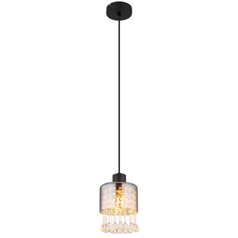 Lampa wisząca Globo HENDRY 15884H czarna mat, szkło przydymione, kryształki, E27, regulacja wysokości, nowoczesna 1 szt.