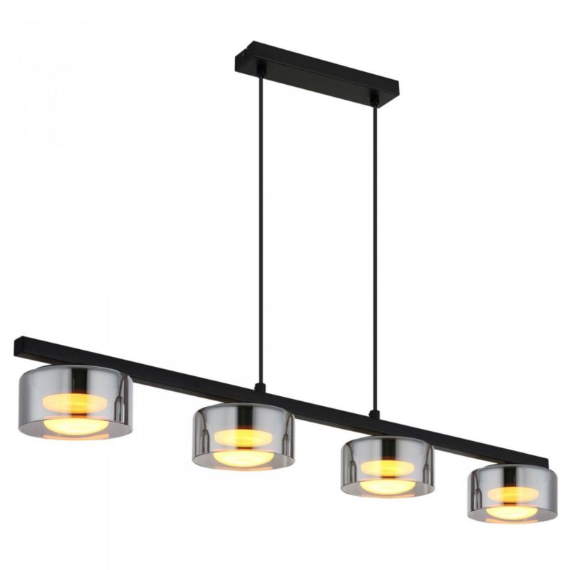 Lampa wisząca Globo HIGGINS 16055-4HS, 4x GX53, czarna mat/szczotkowana, dymione szkło, regulowana wysokość 1 szt.