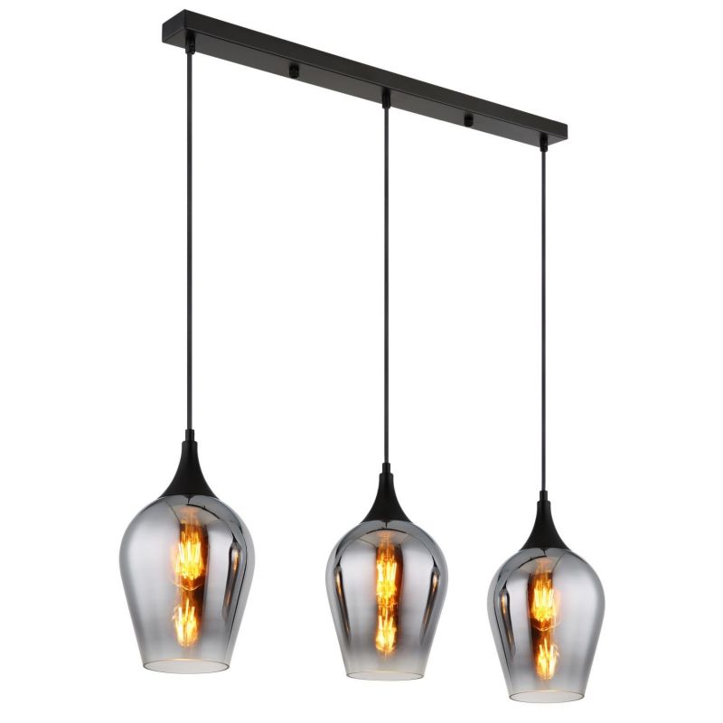 Lampa wisząca Globo LAVUS 155520-3HS czarna mat 3xE27 z przydymionym szkłem, regulacja wysokości 1 szt.