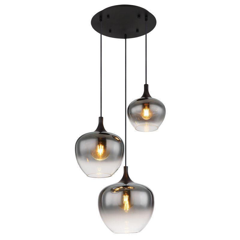Lampa wisząca Globo MAXY 15548-3H 3xE27 czarna mat, szkło przydymione, regulowana wysokość 1 szt.