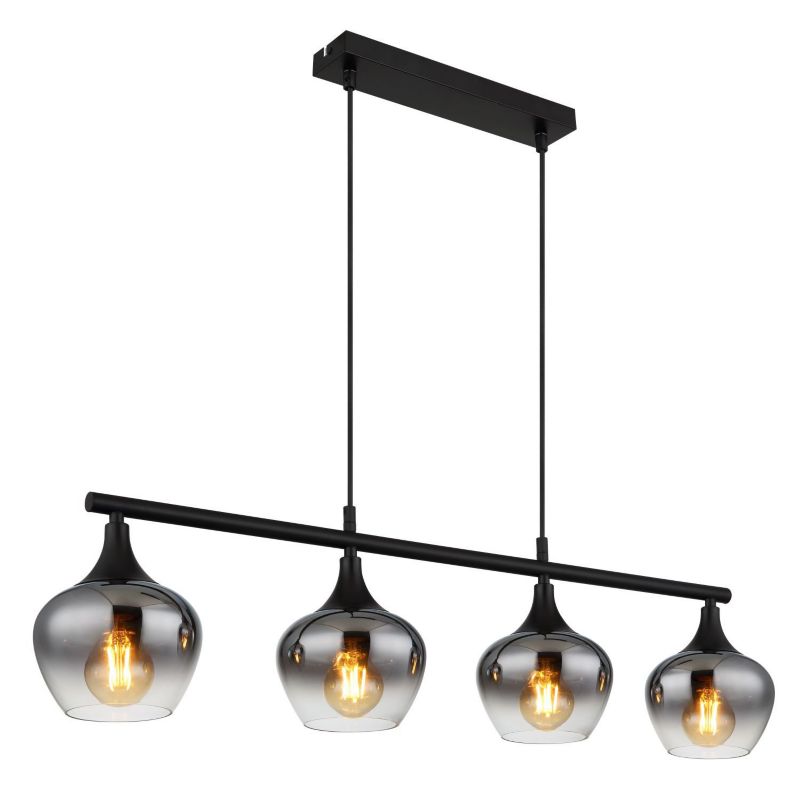 Lampa wisząca Globo MAXY 15548-4H1 4xE27 czarny mat + dymione szkło, regulacja wysokości, nowoczesna do salonu 1 szt.