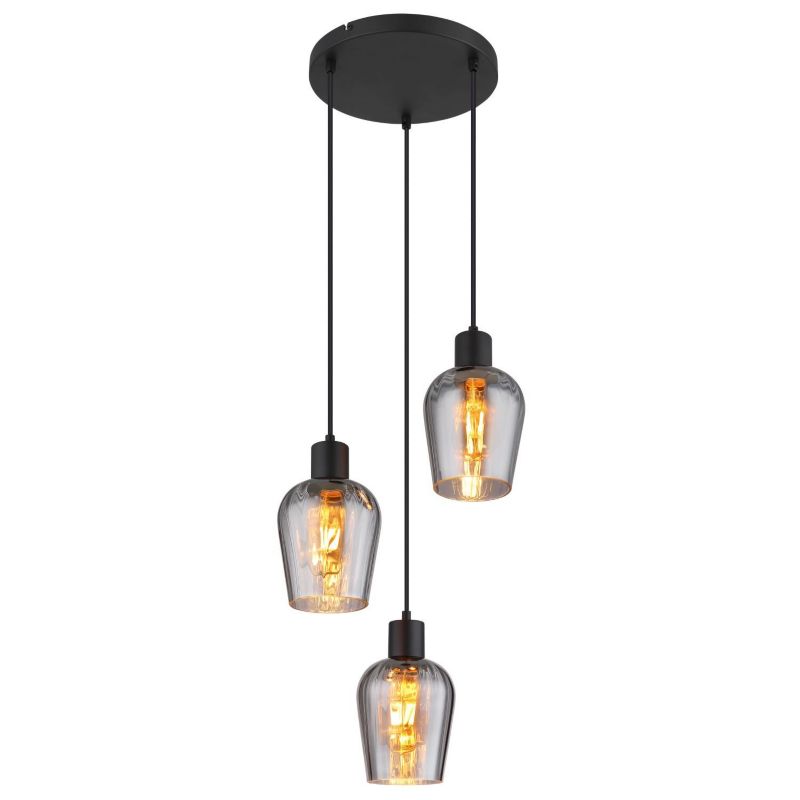 Lampa wisząca Globo RYAN 15627-3 czarna mat 3xE27 szkło dymione, regulowana wysokość 1 szt.