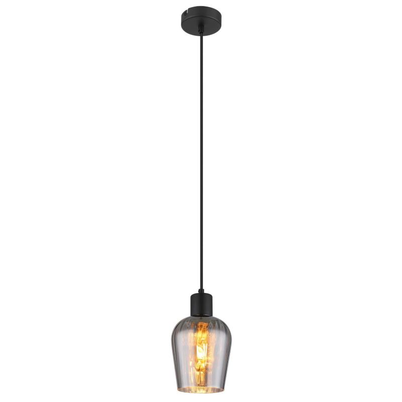 Lampa wisząca Globo RYAN 15627 czarna matowa z dymionym szkłem, regulowana wysokość, E27 40W, IP20 1 szt.