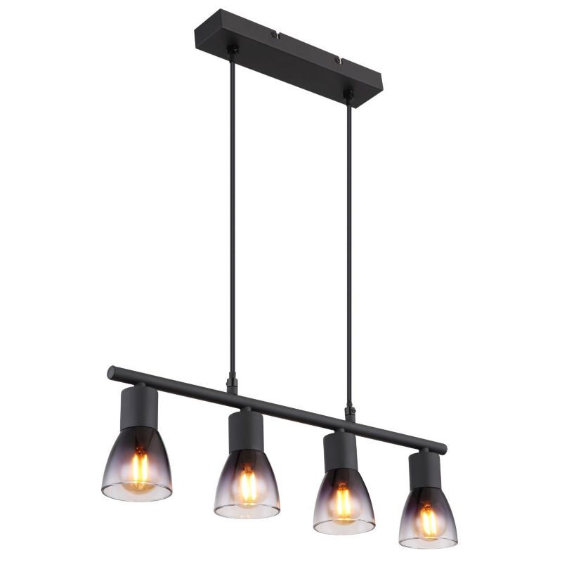 Lampa wisząca Globo SATELLA 54312-4H czarna mat 4xE14 ze szkłem dymionym, nowoczesna 52 cm IP20 1 szt.
