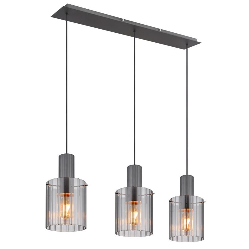 Lampa wisząca Globo TULIVAR 15904-3H 3xE27, ryflowane szklane klosze, szara, regulowana wysokość 1 szt.