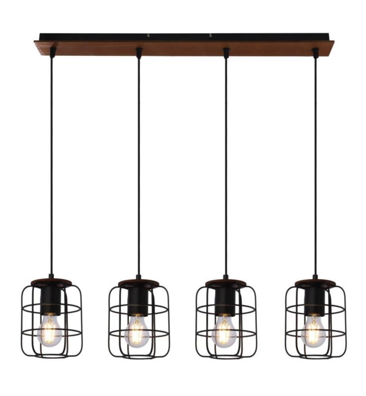 Lampa wisząca Globo WILLA 54037-4H czarna z drewnem, 4xE27, nowoczesna do salonu i jadalni 74 cm 1 szt.