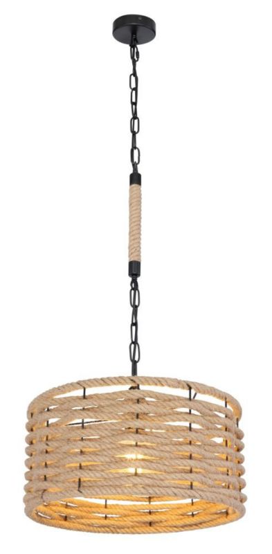 Lampa wisząca HALIA 15679H1 czarna mat brązowa lina Globo Lighting E27 40 cm 1 szt.