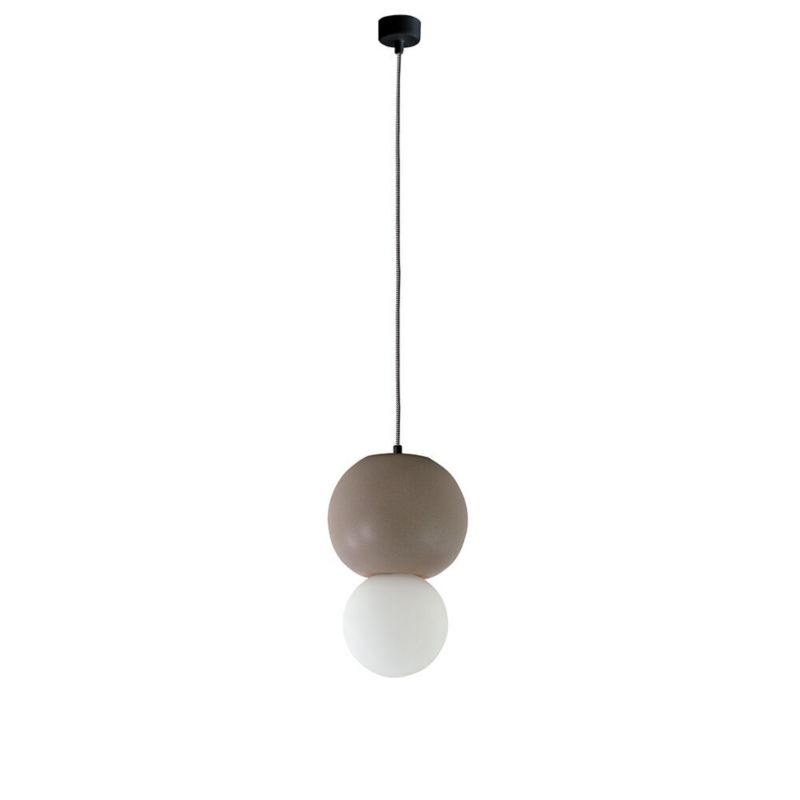 Lampa wisząca ILUMI Morgo biały E14 1 źródło światła wariant 2- lampa wisząca z ceramiczną beżową kulką i kloszem kolor 1szt