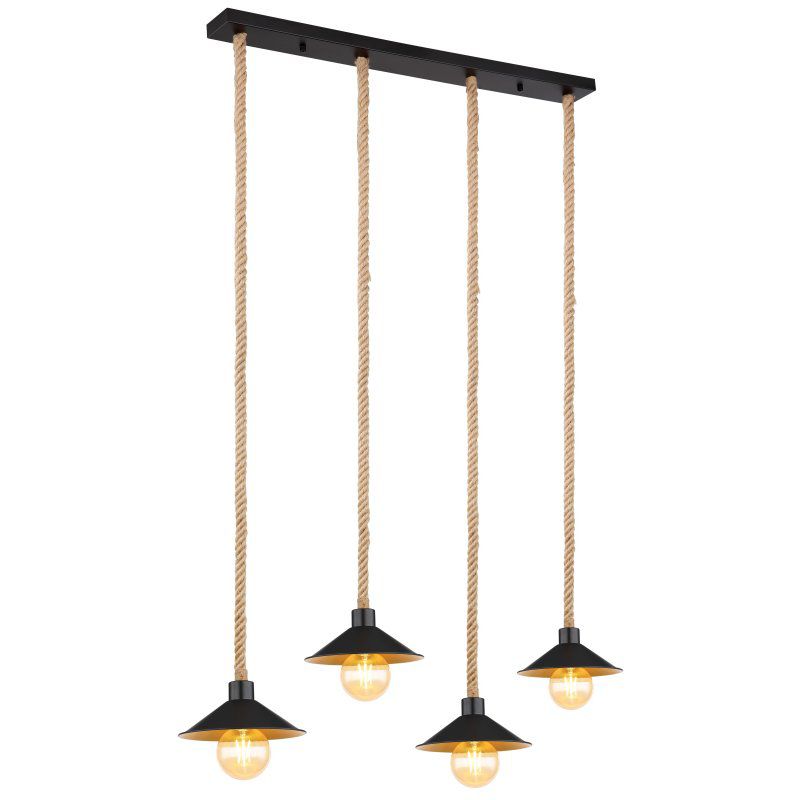 Lampa wisząca industrialna DIANA 15690-4H czarna metal/lina Globo Lighting 4xE27 1 szt.