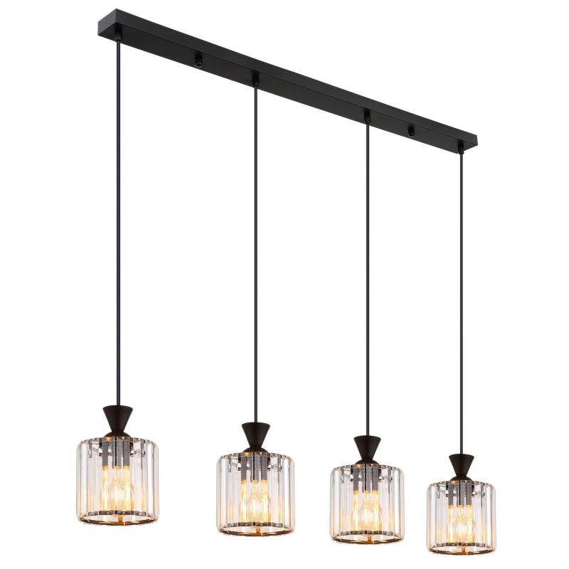 Lampa wisząca JORDANA 15742-4 czarna mat Globo 4xE27 metal akryl kryształ regulowana wysokość IP20 1 szt.