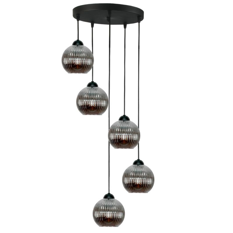 Lampa wisząca kaskada EDYLIT 5xE27 grafitowe kule loft industrialna nad stół SFERA 15-050 1 szt.