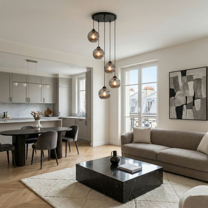 Lampa wisząca kaskada EDYLIT 5xE27 grafitowe kule loft industrialna nad stół SFERA 15-050 1 szt.