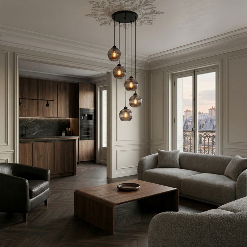 Lampa wisząca kaskada EDYLIT 5xE27 grafitowe kule loft industrialna nad stół SFERA 15-050 1 szt.