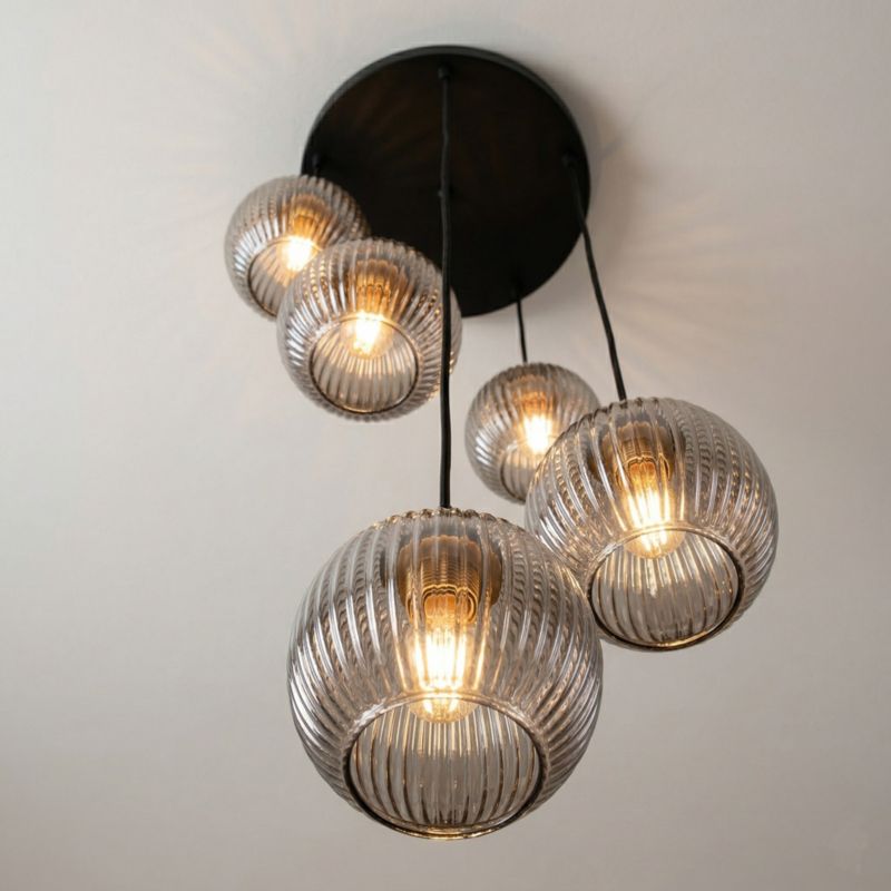 Lampa wisząca kaskada EDYLIT 5xE27 grafitowe kule loft industrialna nad stół SFERA 15-050 1 szt.