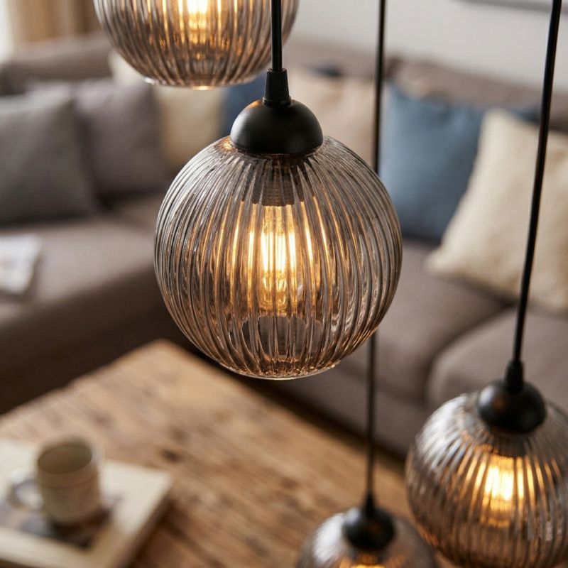 Lampa wisząca kaskada EDYLIT 5xE27 grafitowe kule loft industrialna nad stół SFERA 15-050 1 szt.