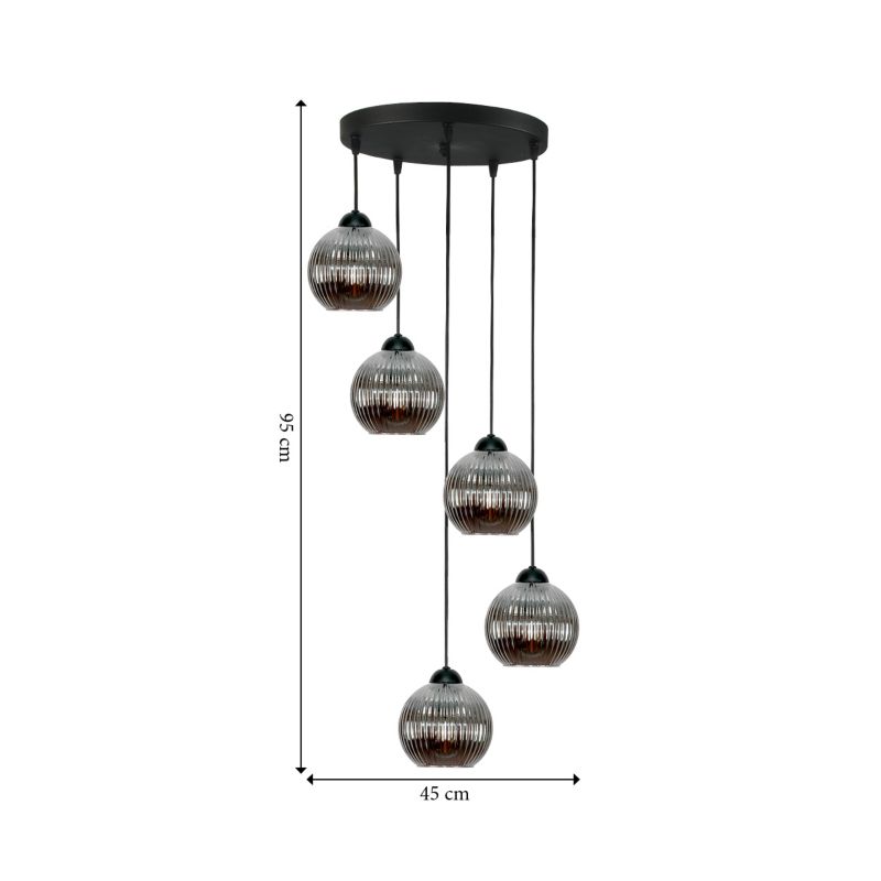 Lampa wisząca kaskada EDYLIT 5xE27 grafitowe kule loft industrialna nad stół SFERA 15-050 1 szt.