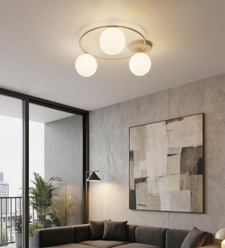 Lampa wisząca kule na ringu Emibig SOPRA beżowo-biała 3xE14x10W IP20 wym:20x47x47cm - 1 szt.
