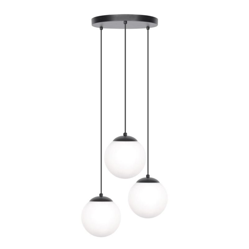 Lampa wisząca Lemidio czarna z 3 białym kloszami 1 szt.