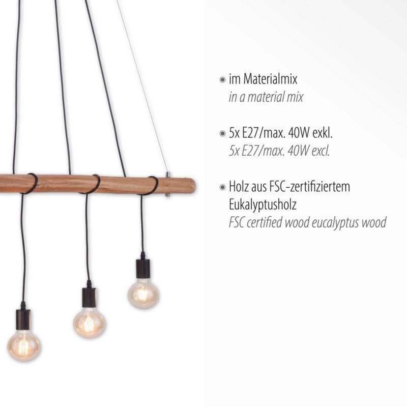 Lampa wisząca Leuchten Direkt DAMIAN czarna 5xE27x60W wym:120x120x8cm IP20 -1 szt.
