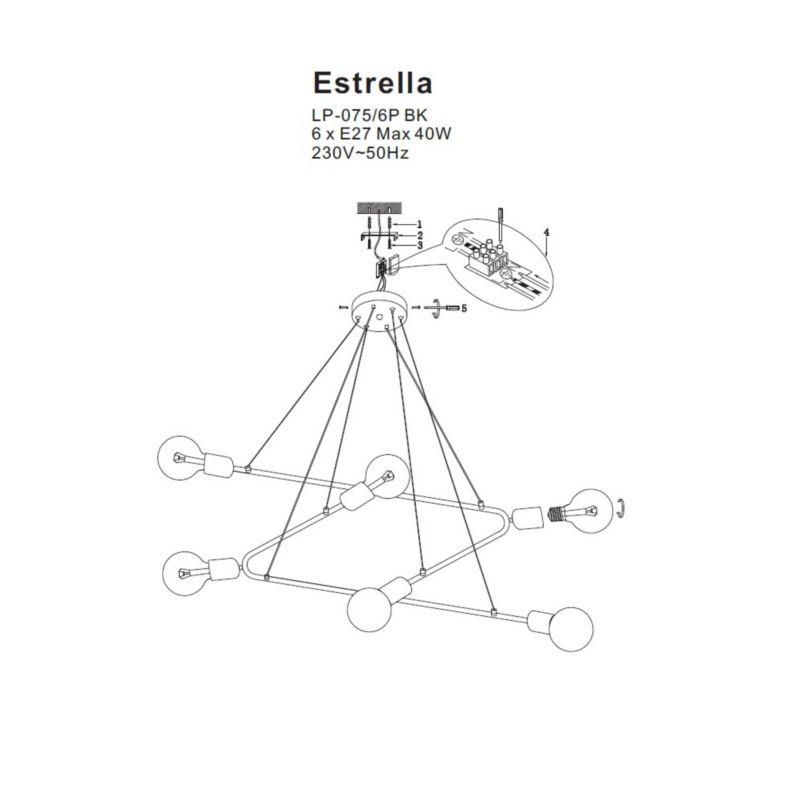 Lampa wisząca Light Prestige Estrella 6 czarna 6 x E27 1 szt.