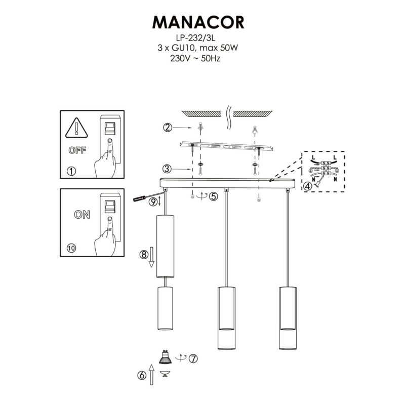 Lampa wisząca Light Prestige Manacor 3 czarna 3 x GU10 1 szt.