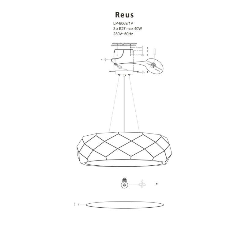 Lampa wisząca Light Prestige Reus czarno-biała wym: 100 x 45 x 45 cm 3xE27 x 40W 1 szt.