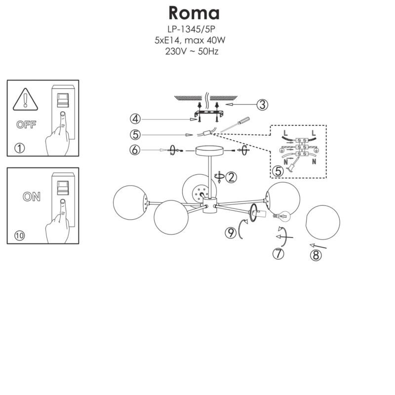 Lampa wisząca Light Prestige Roma 5 czarna 5 x E14 1 szt.