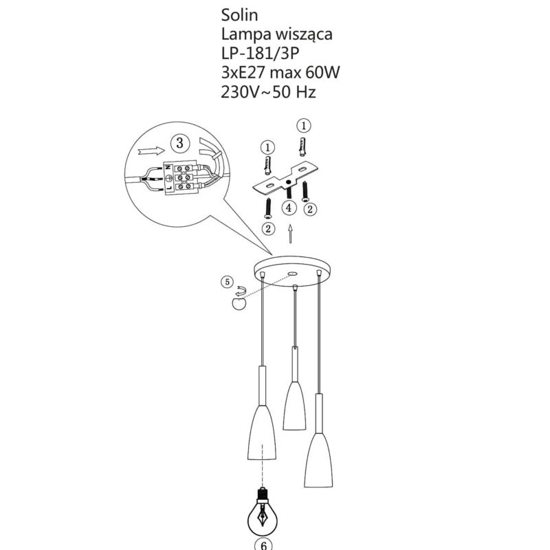 Lampa wisząca Light Prestige Solin 3 czarna 3 x E27 1 szt.
