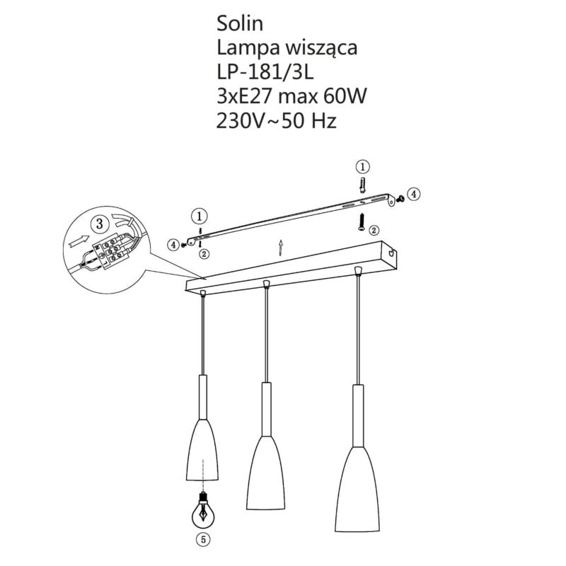 Lampa wisząca Light Prestige Solin 8862 czarna szerokość 50 cm 3xE27 x 60W 1 szt.