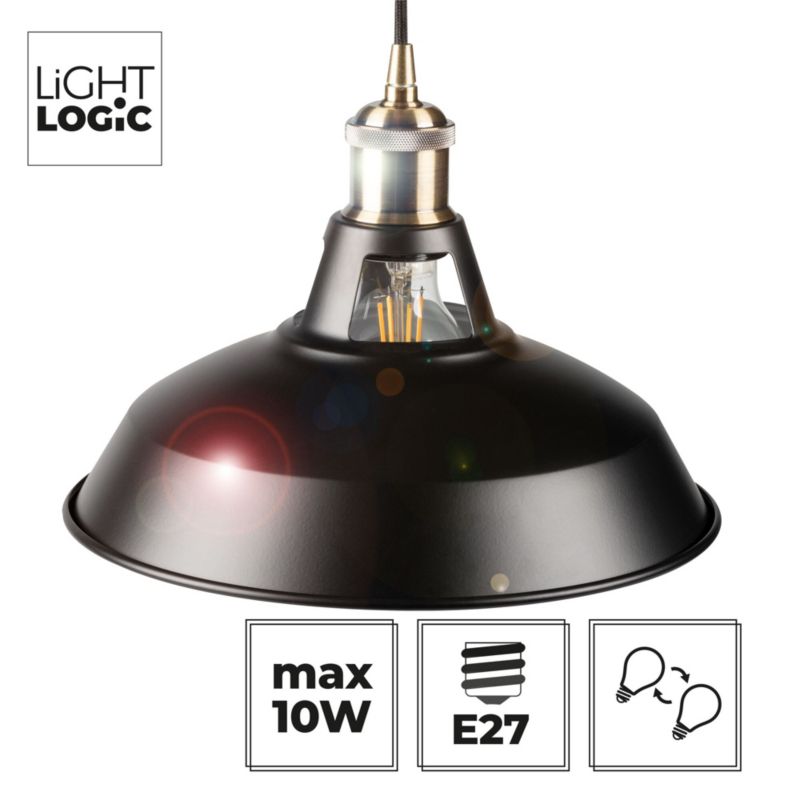 Lampa wisząca LightLogic LL NUKU E27 B 66144 czarna zwis regulacja wysokości do LED  1 szt.
