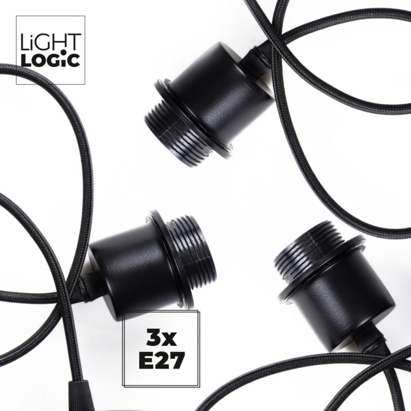 Lampa wisząca LightLogic LL PEDANT LAMP-O 03 B 31472 sufitowa zwis loft sznur oprawa czarna loft 3x E27 LED regulacja 1 szt.