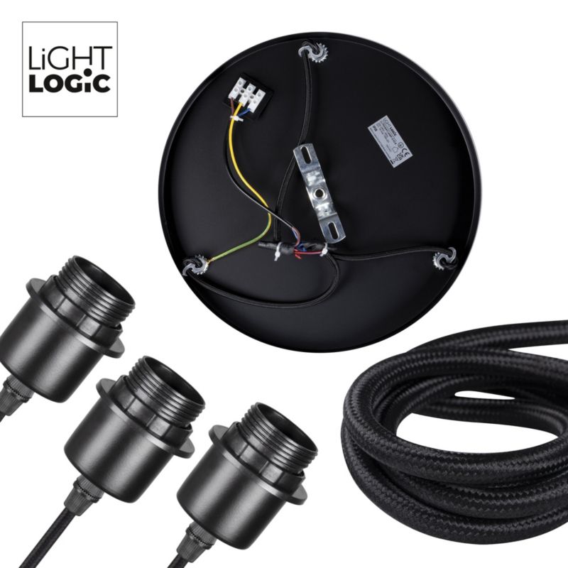 Lampa wisząca LightLogic LL PEDANT LAMP-O 03 B 31472 sufitowa zwis loft sznur oprawa czarna loft 3x E27 LED regulacja 1 szt.