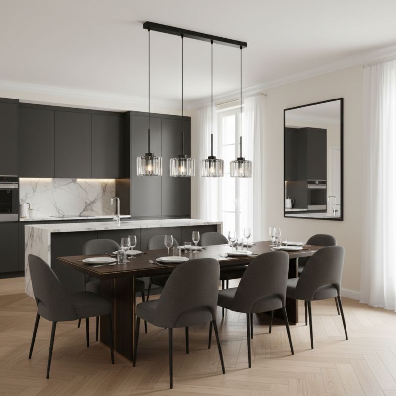Lampa wisząca listwa 4xE27 kryształowe klosze czarna glamour nowoczesna OMENA 14-951 1 szt.