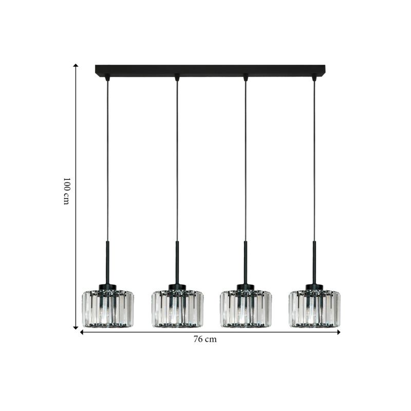 Lampa wisząca listwa 4xE27 kryształowe klosze czarna glamour nowoczesna OMENA 14-951 1 szt.