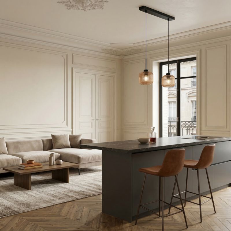 Lampa wisząca listwa EDYLIT 2xE27 bursztynowe klosze loft industrialna nad stół BEKA AMBER 15-018 1 szt.