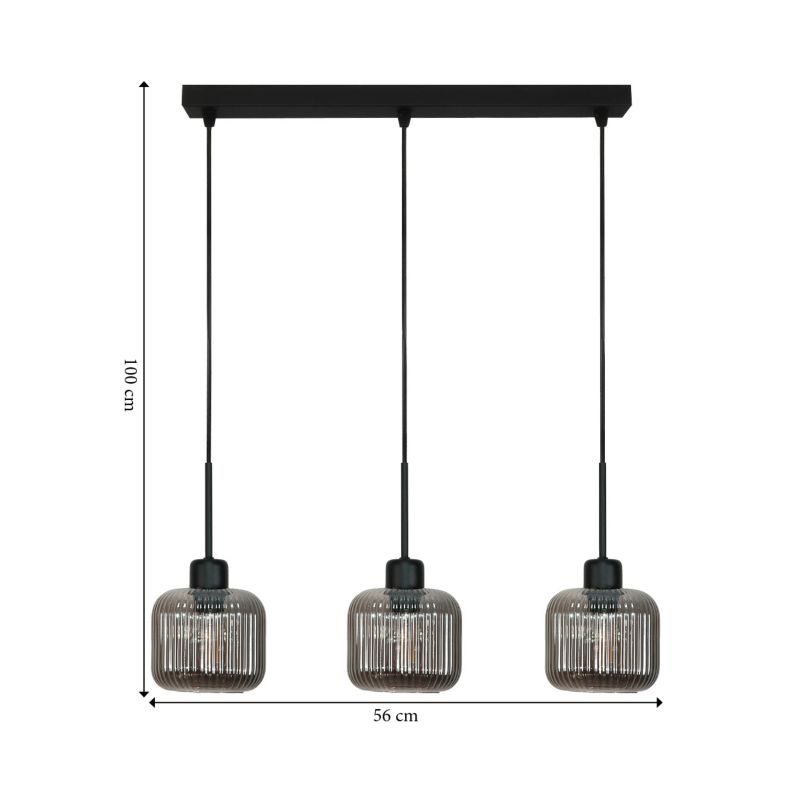 Lampa wisząca listwa EDYLIT 3xE27 grafitowe klosze loft industrialna nad stół BEKA GREY 15-004 1 szt.